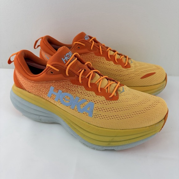 Hoka One One Bondi 8 Orange Yellow Running Shoes Mens 11.5D